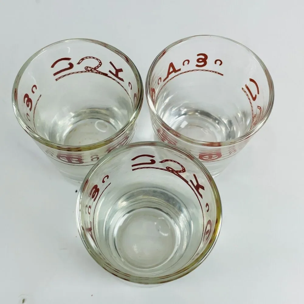 3 Vintage Libbey Bamco Western Shot Glasses MCM Tooled Leather Wraps Barware